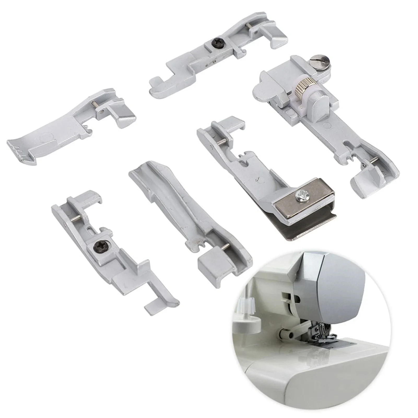 6Pcs Presser Foot Set For SINGER 14U 14CG754 14SH654 Household MultiFunction Overlock Machine
