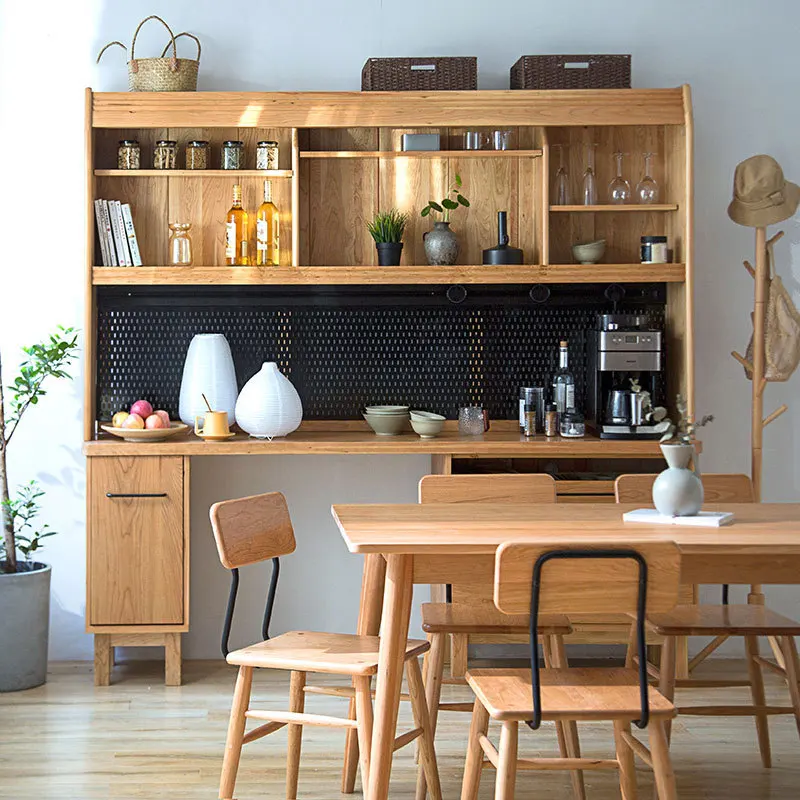 Nordischer Esszimmer-Seitenschrank aus massivem Holz, integriert an der Wand, Hochschrank, Weinschrank, Wohnzimmer, Spind, Aufbewahrung