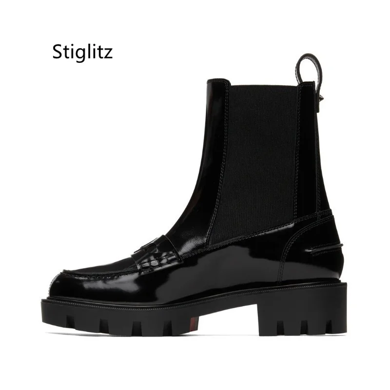 Fashion Leather Shoes for Men Black Ankle Boots Men Slip On Boots Design New Style Med Heel Hard-Wearing Business Boots