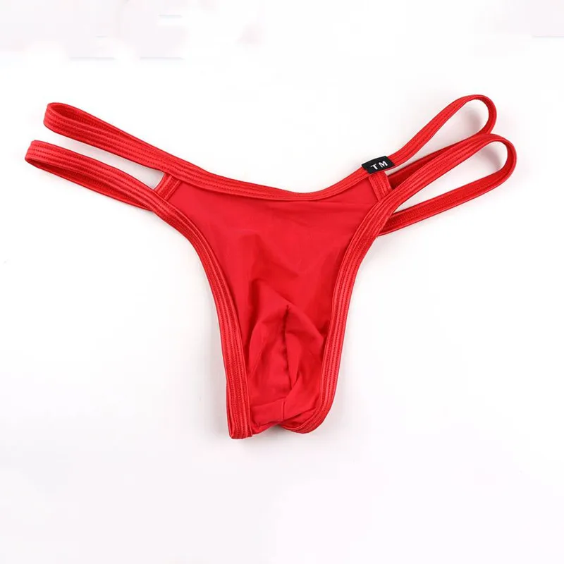 Men Double Waistband G‑String Thong Underwear Nylon Thin Low‑Rise Silky Breathable Elastic Sexy T‑Back Panties For Male