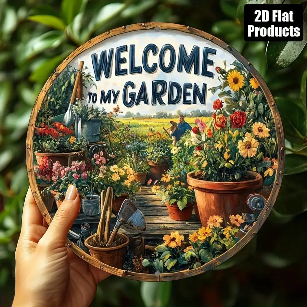 Hammered Aluminum Welcome Sign Plaque 8 Inch Round Home Garden Housewarming Gift Holiday Decor