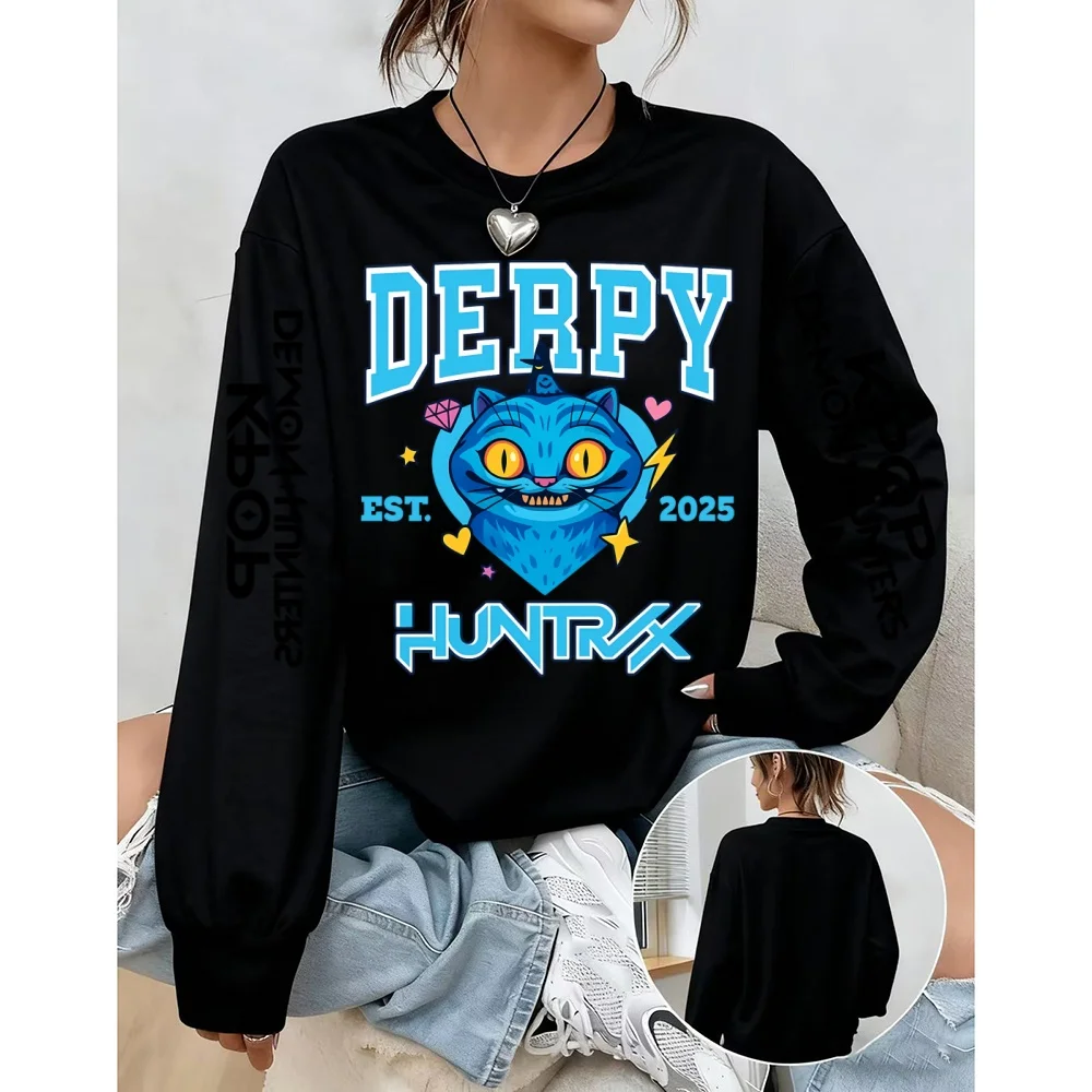 ديربي الأزرق النمر اللعب مع وعاء مطبوعة لطيف البلوز Kpop شيطان الصيادين قميص هوديي العصرية Harajuku Kpop النساء الملابس #3