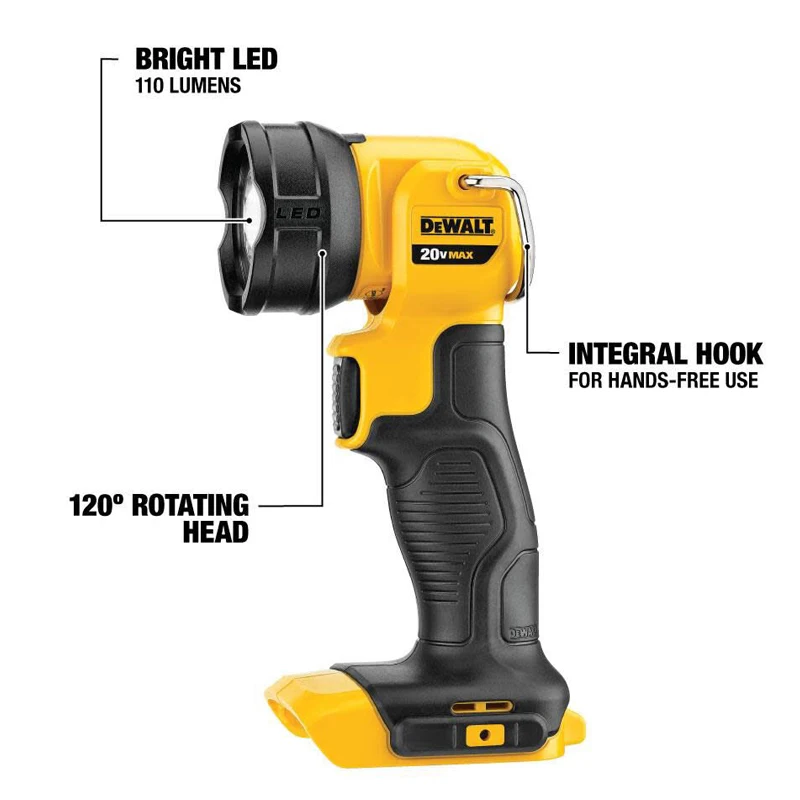 DEWALT DCL040 20V MAX LED Cordless Work Light Rotatable Integral Hook Hands-free Flashlight Outdoor Camping Lighting Tools