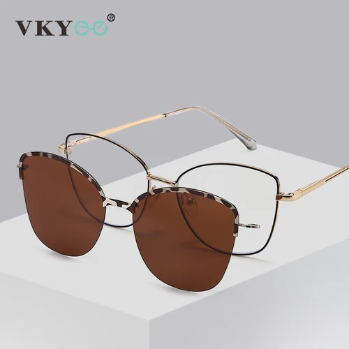 VICKY nueva moda gafas de sol polarizadas tipo ojo de gato gafas ópticas para miopía con Clip magnético prescripción personalizable 7015