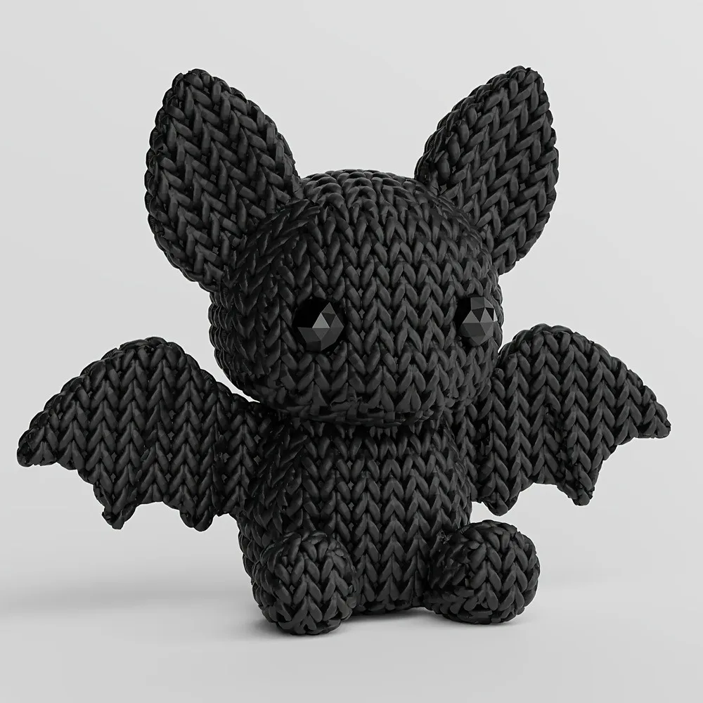 Knitted Texture Bat Desktop Sculpture, 3D Printed Matte Black Crochet-Style Bat Statue with Finely Detailed Wings and Ears, Gothic Dark Aesthetic Desktop Decoration, Suitable for Shelves, Desks, and Seasonal Halloween Indoor Displays