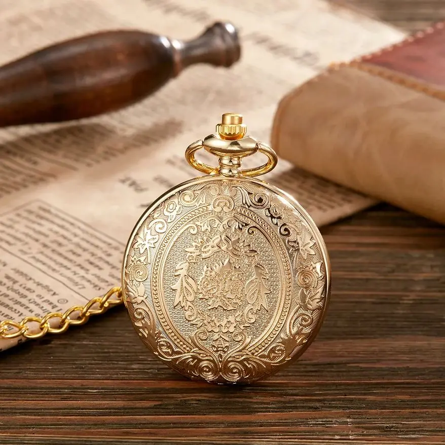 Reloj de bolsillo clásico de cuarzo Vintage, exquisito colgante de cadena con tapa tallada, relojes de bolsillo para hombres y mujeres