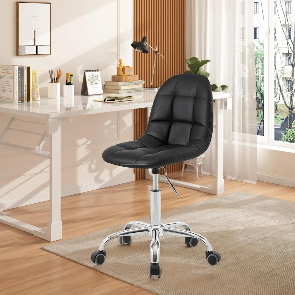 Chaise de bureau sans accoudoirs en cuir PU, siège de vanité décontracté pour étude, fauteuil à roulettes, fauteuil de bureau à domicile, recommandé, réglable, résistant à 360