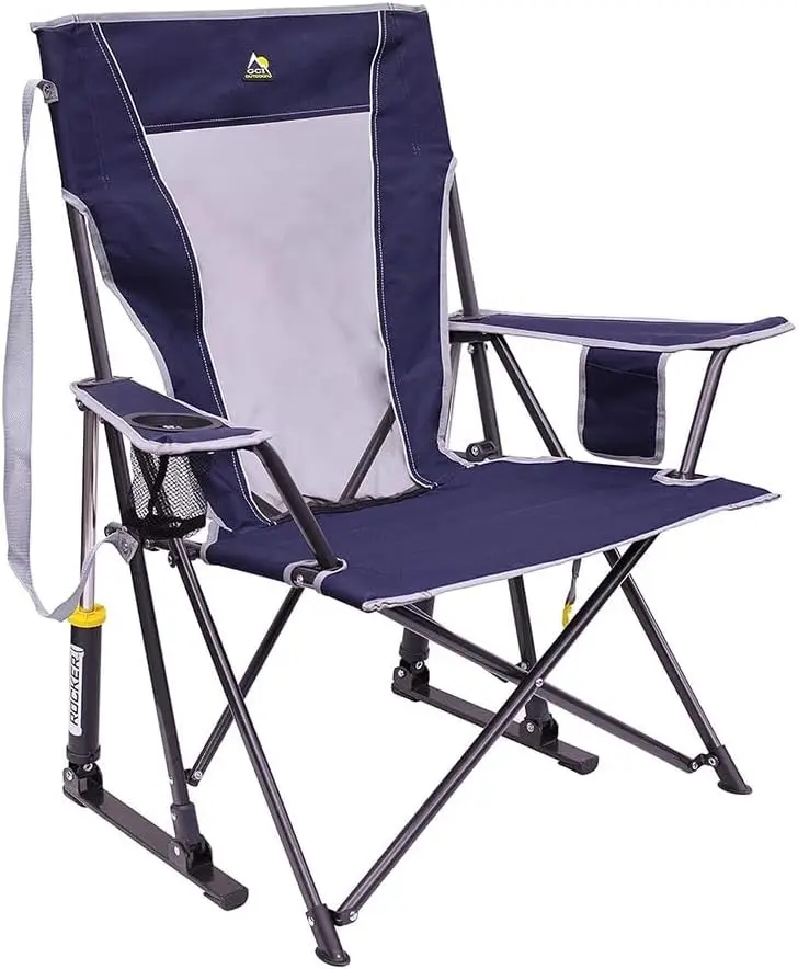 Outdoor Comfort Pro Rocker Camping Chair | Portable Folding Rocking Chair with Durable Armrests & Drink Holder — Royal Blue