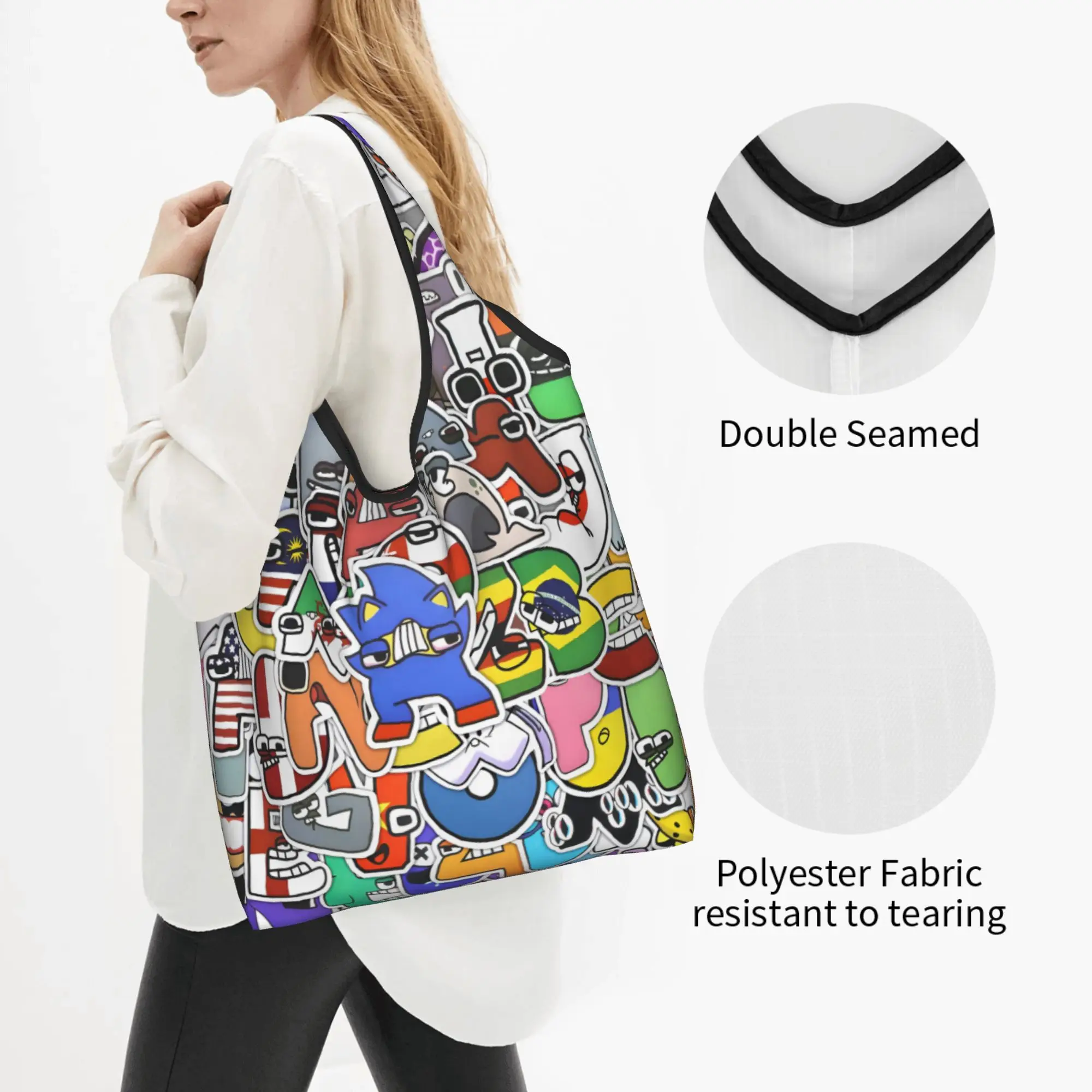 A-Alphabetes Hot Cartoon Groceries Shopping Tote Bags Women Custom  Shoulder Shopper Bags Big Capacity Handbags