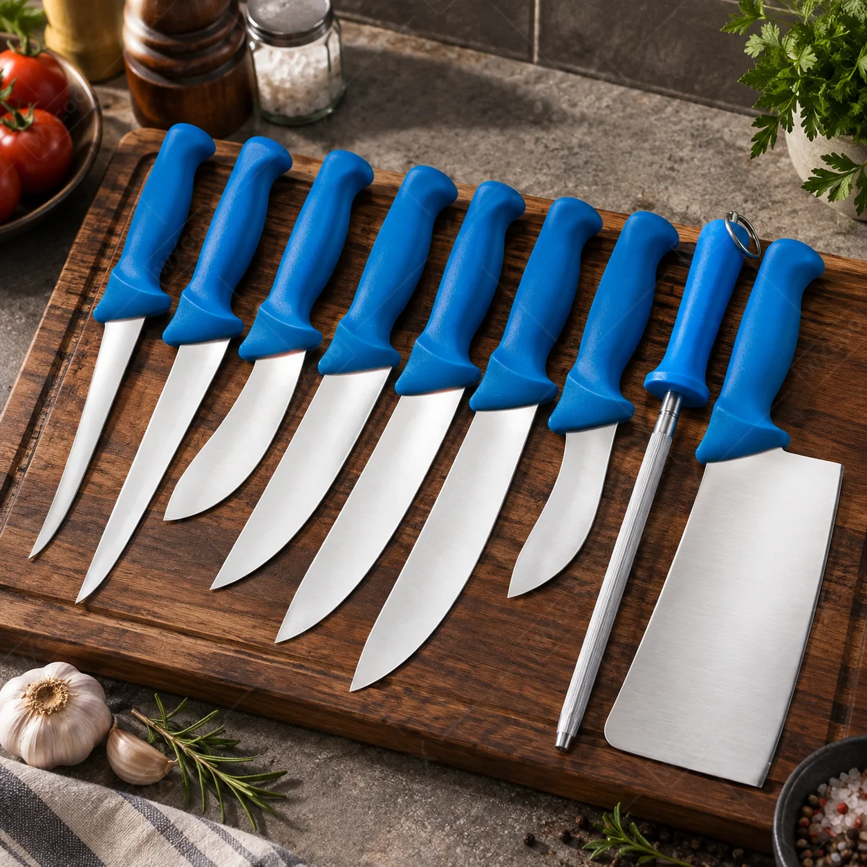 WXCOO 1-9 Pcs Butcher Knife Set Boning Fillet Slicing Cleaver Stainless Steel Plastic Handle with Bag and Honing Rod Kitchen