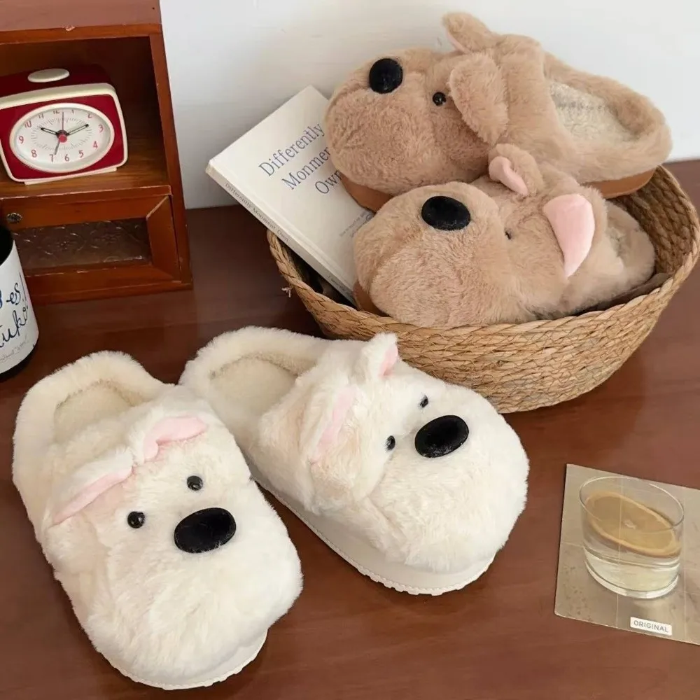 رقيق الشتاء جرو نعال قماش المرتفعات الغربية الكلب الكرتون الدافئة نِعال من الفراء المضادة للانزلاق طالب Y2K شبشب كلب