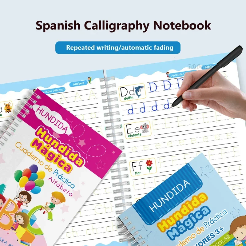 Spanish Magic Copybook Reusable Writing Practice Book for Kids Montessori Learning Numbers Alphabet Writing Supplies