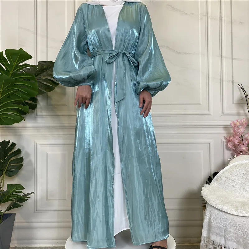 Shiny Satin Open Abaya Plain Summer Muslim Dress Kimono Abayas for Women Dubai Turkey Arabic Cardigan Islamic Hijab Robe Kaftan