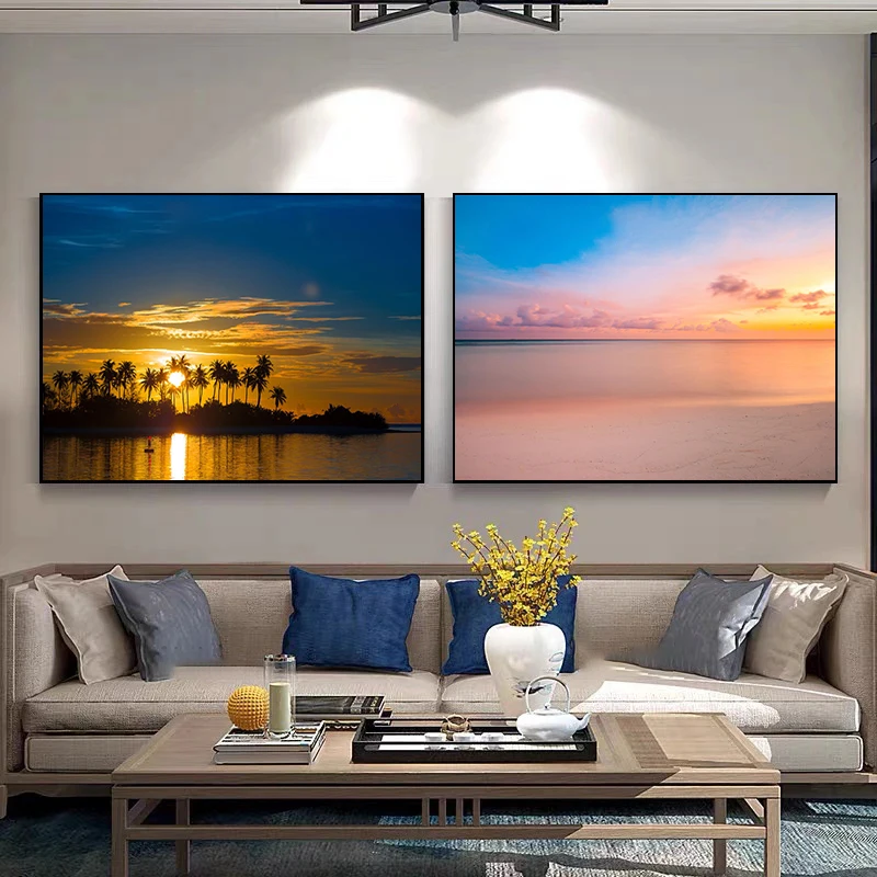 Natural Beach Sunset Afterglow Landscape Posters Canvas Paintings and Prints Wall Art Modern Picture for Living Room Home Decor