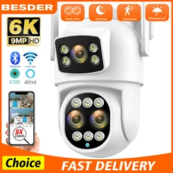 6K 9MP HD IP Camera Outdoor Three-Lens External WiFi Camera 4K 8MP Dual Screen Security PTZ Cam Auto Tracking Surveillance iCSee