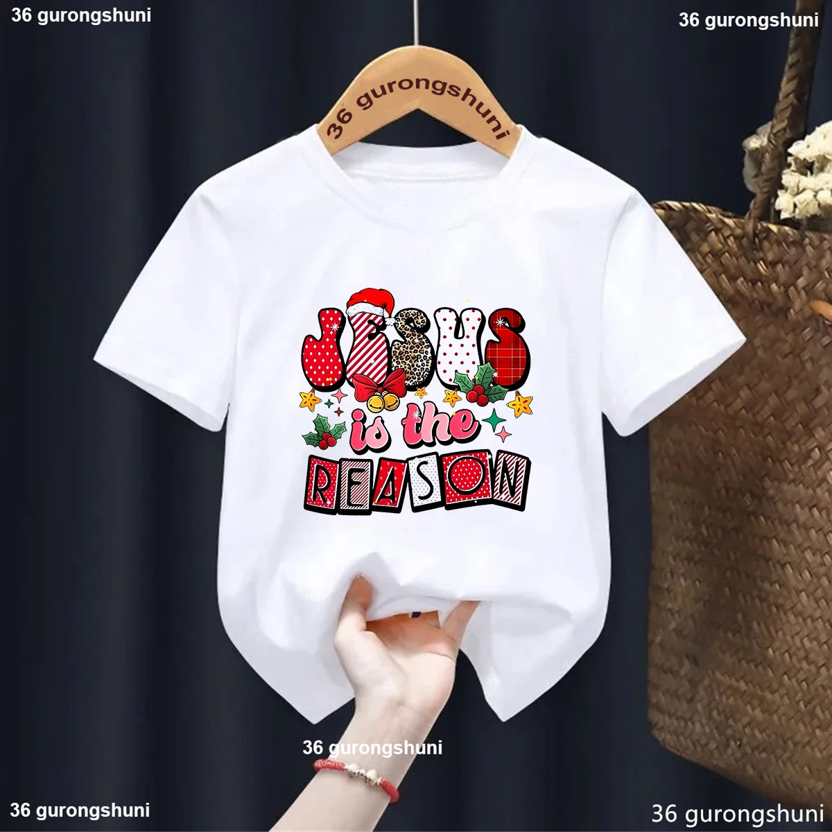 

Jesus The Reason Christmas Pattern Print Kids T-Shirt Fashion Children'S Clothing New Year Clothes Cute Boys/ Girls T Shirt Tops