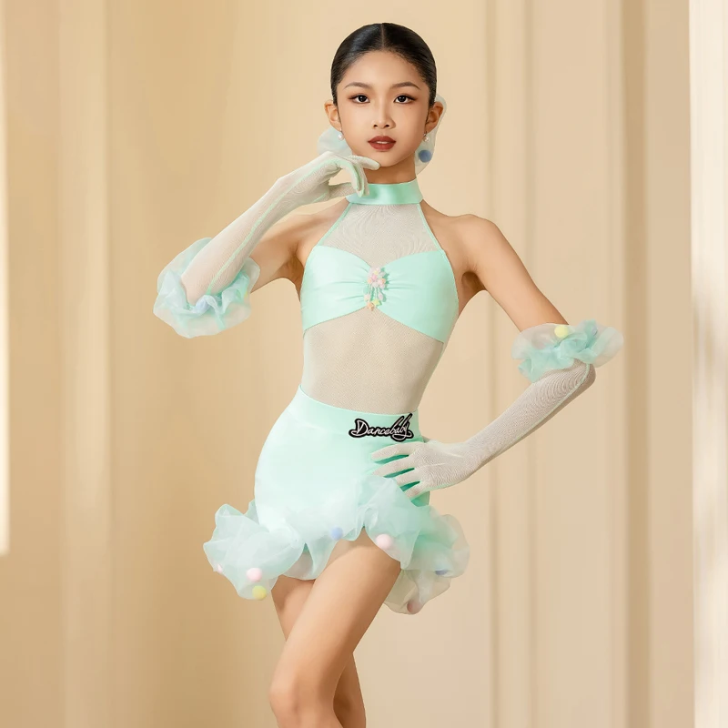 2025 เด็กใหม่เต้นรําชุดสาว Samba Chacha Latin Dance เครื่องแต่งกายการแข่งขันเสื้อผ้าเด็กสวมใส่ DW10763