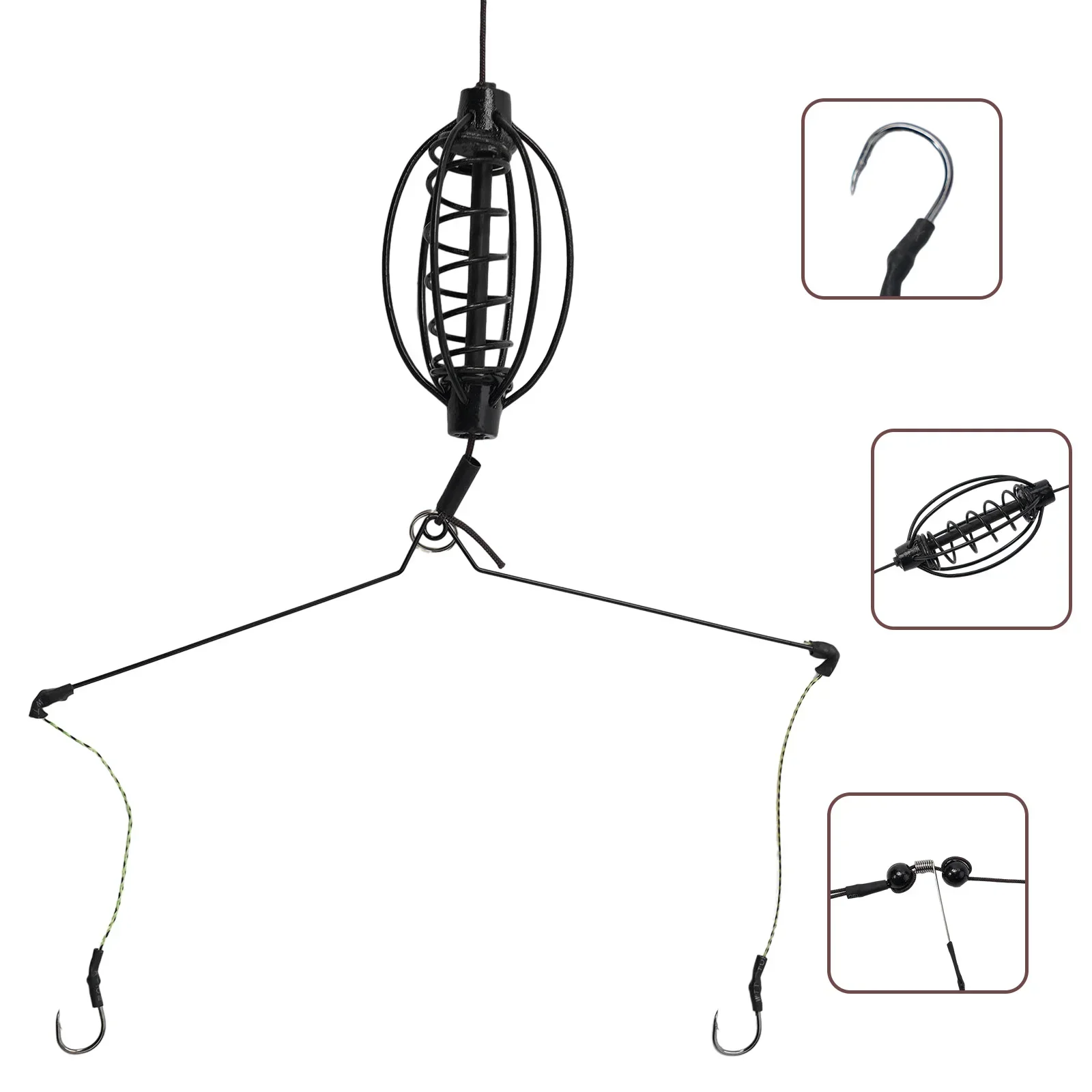 

1x Carp Fishing Feeder Fishing Spring Bait Cage Fill Bait Tools Plug Play Black Hook Rig Set Feeder Tackle Fishing Baits Cages