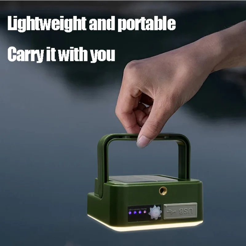 Luz LED Solar para acampar al aire libre, luz de emergencia de carga impermeable portátil, gancho magnético, iluminación de pesca para acampar