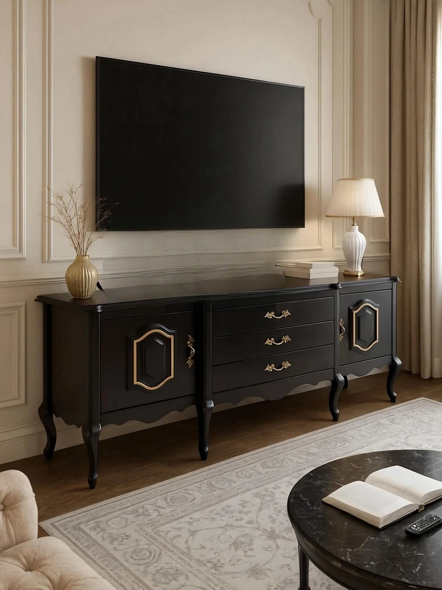 

French TV Cabinet Light Luxury Premium Floor-to-ceiling European Wall Storage Side Cabinet