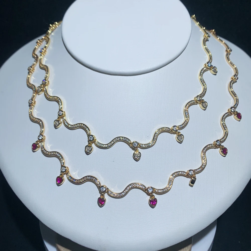 

Sparking Geometric Heart White CZ Wave Bar Link Chain Necklace Trendy Micro Paved 5A Cubic Zirconia Women Choker Jewelry