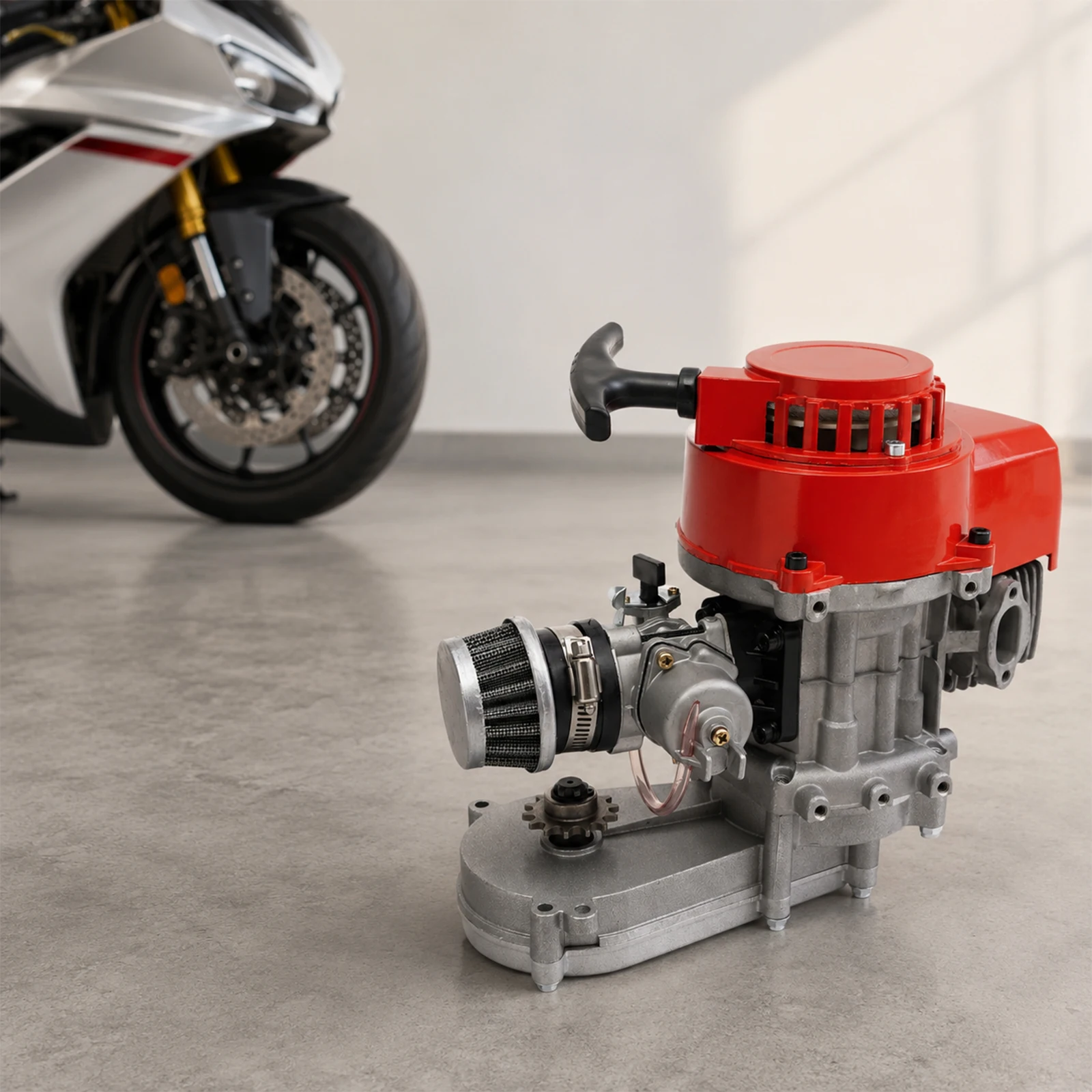 49cc 2‑Stroke Single‑Cylinder Gas Engine, Pull Rope Start Motor 1.7kW for Mini Dirt Bike Pocket Motorcycle