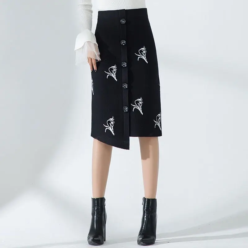 Spring Autumn New Fashion Elastic High Waist Printing Button Women's Clothing Irregular Korean Casual All-match Trend Y2K Skirts
