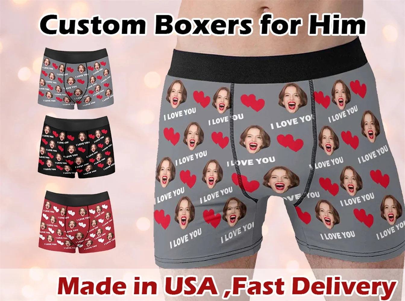 Custom Face Boxers Briefs Personalized Photo Print Underwear Popular Design Anniversary Birthday Gift for Boyfriend Gift for Hus