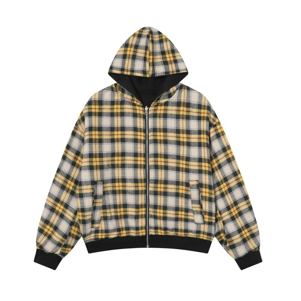 Double-Sided Wear American Retro Plaid Loose Fit Casual Long Sve Men's Hoodie Breathable Versatile Spring Autumn Sweatirt
