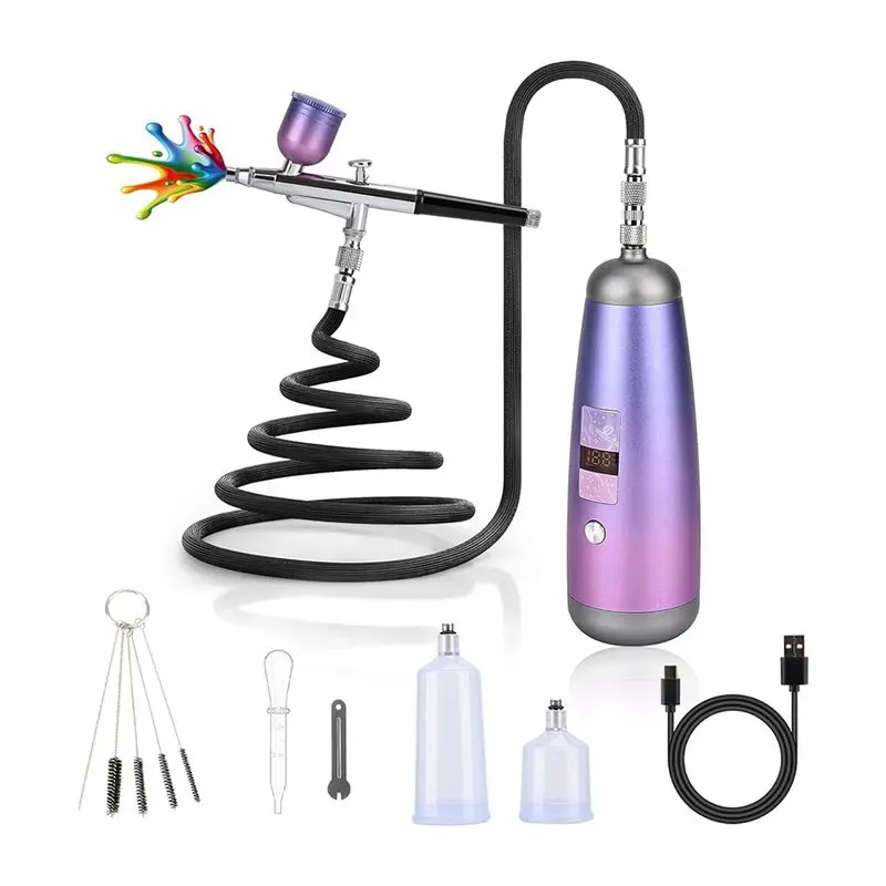 A02M-Airbrush Kit For Nails 32PSI Air Brush Kit With Air Compressor Cordless Airbrush Gun Machine For Makeup,Painting,Model
