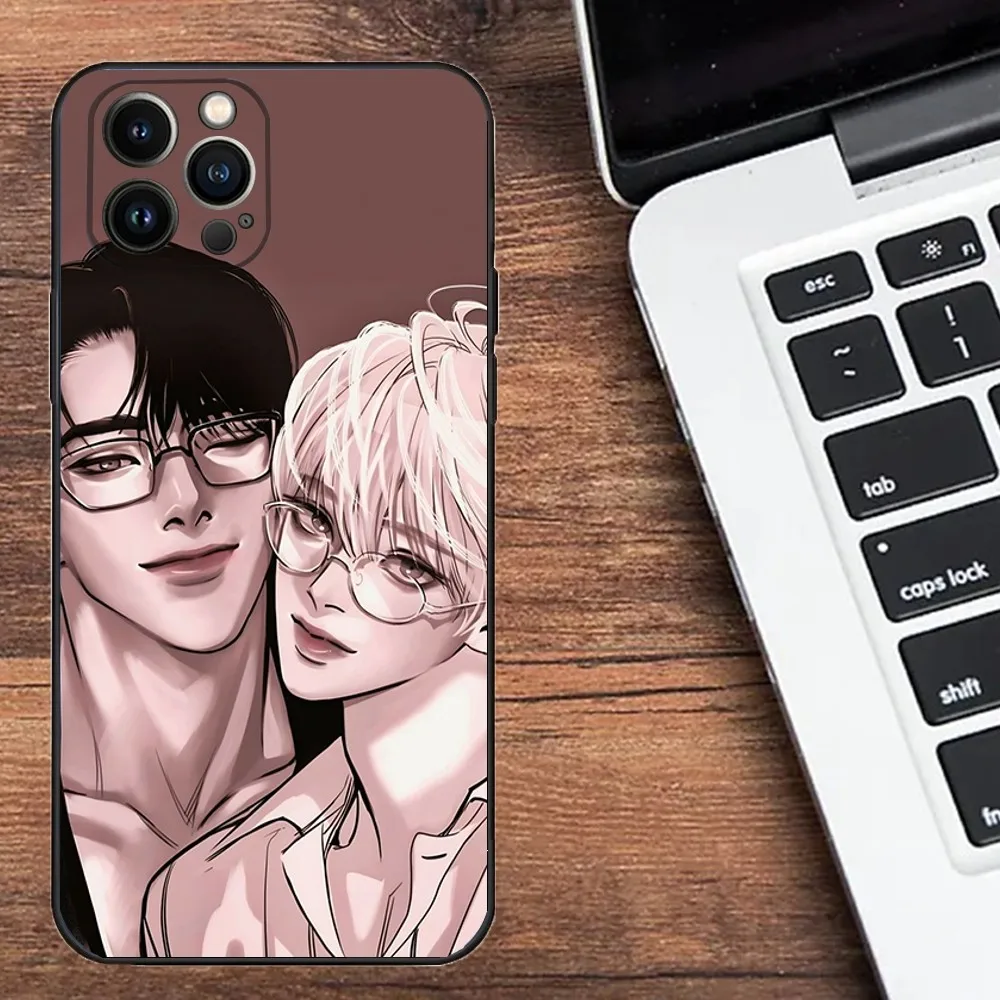 Korean BL comics Juha and Doosik Phone Case For iPhone 16,15,14,13,12,11,Plus,Pro Max,XS,X,XR,SE,Mini,8,7 Soft Silicone Black