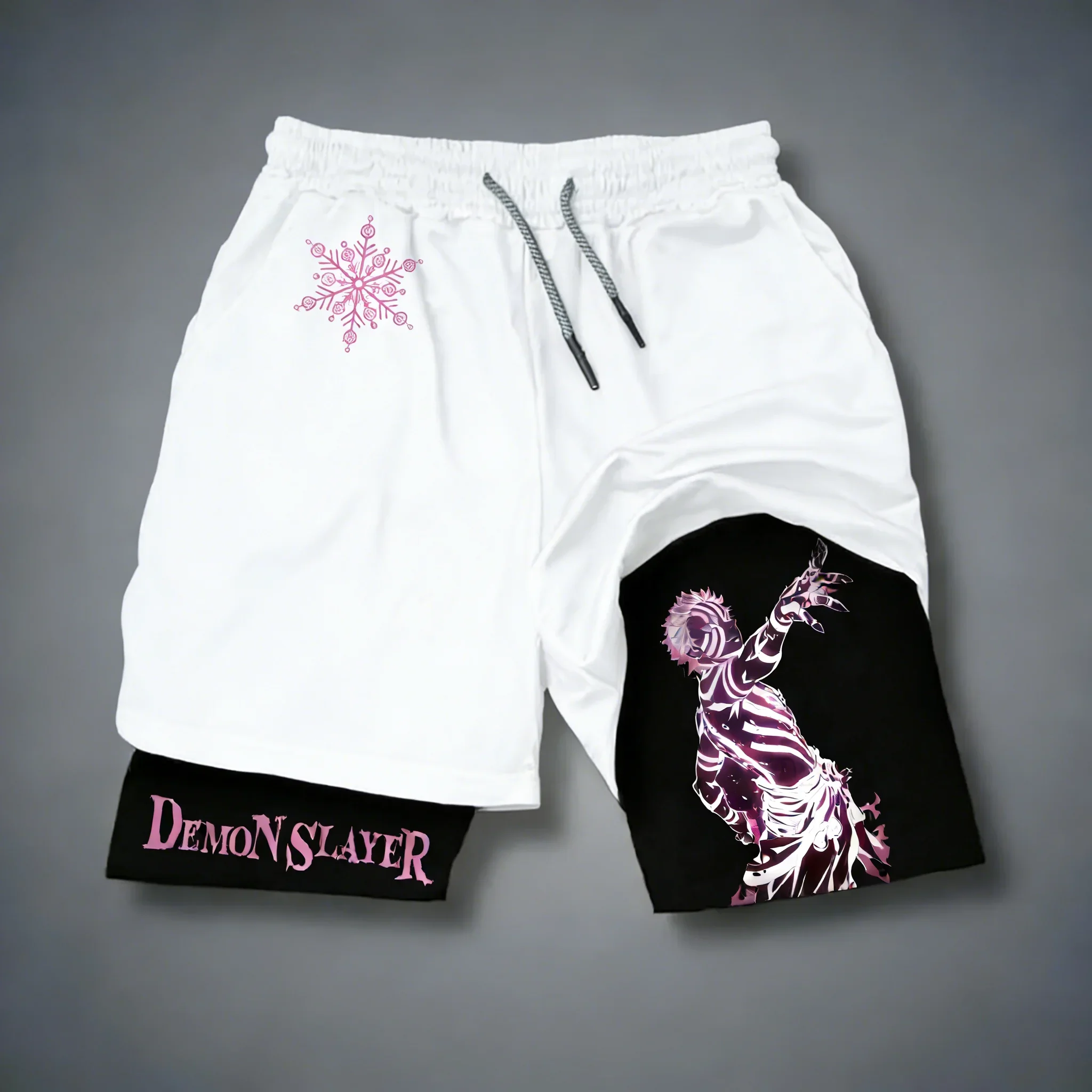 

Demon Slayer Anime Akaza Printed Shorts Summer Men's and Women's Sports Fitness Breathable Quick Drying Double Layer Shorts