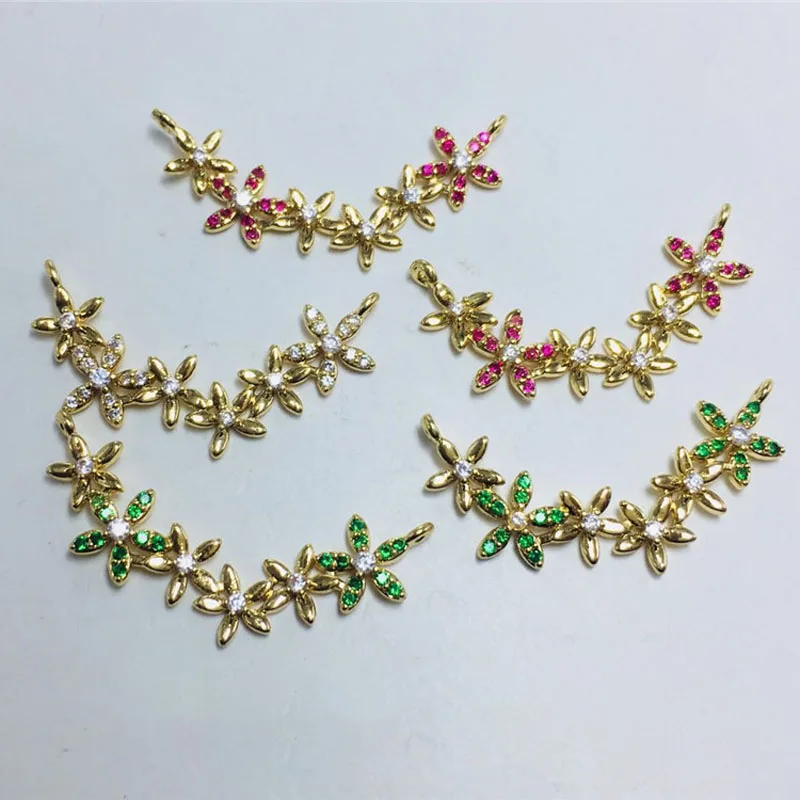 30pcs/ Bag 12*34mm Gold Plated Multiple Five leaf flower Branch U Shape Pendant for Diy Earring Necklace Jewelry Accessories