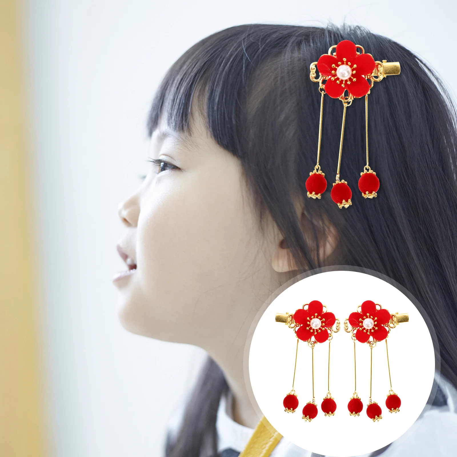 

1 пара аксессуаров для волос Hanfu с цветами и кисточками, детские заколки для волос, головные уборы в китайском стиле для девочек, очаровательный милый подарок в стиле ретро