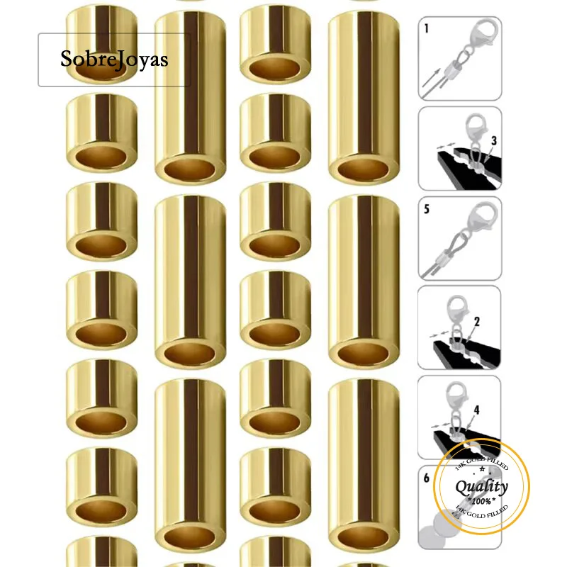 

Заготовки для изготовления ювелирных изделий: бусины-трубочки прямого сечения из позолоченного золота 14K, устойчивые к потускнению, для самостоятельного изготовления украшений