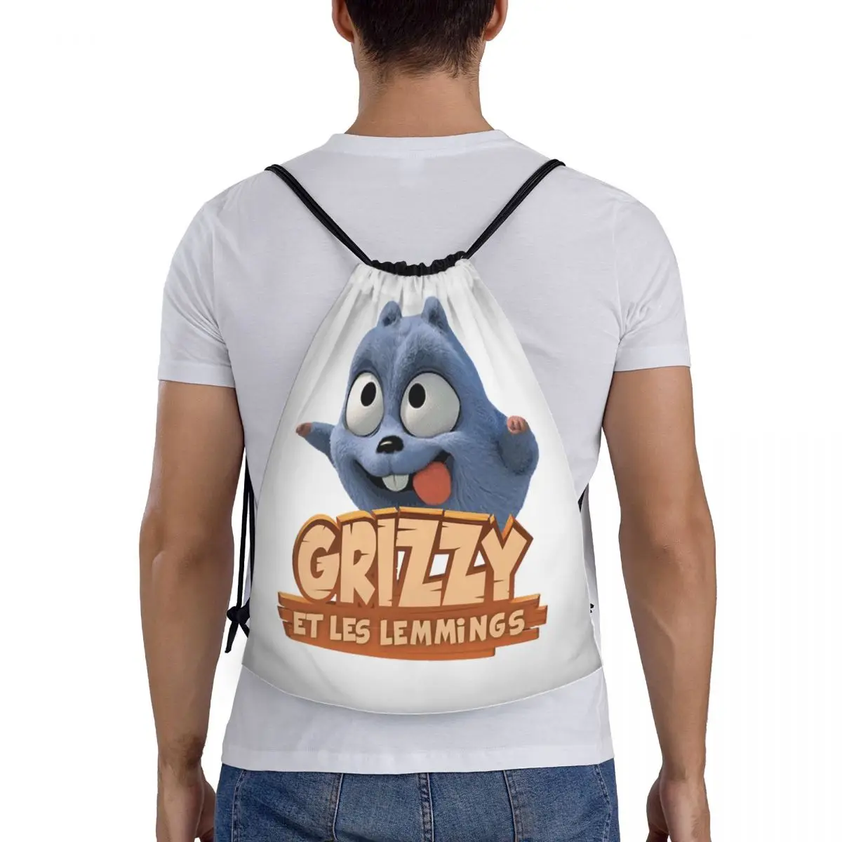 

Happy Grizzy And The Lemmings Cartoon Lemmings Bear Square Backpacks Drawstring Bags Sundries Bag Book Bags for Travel Students