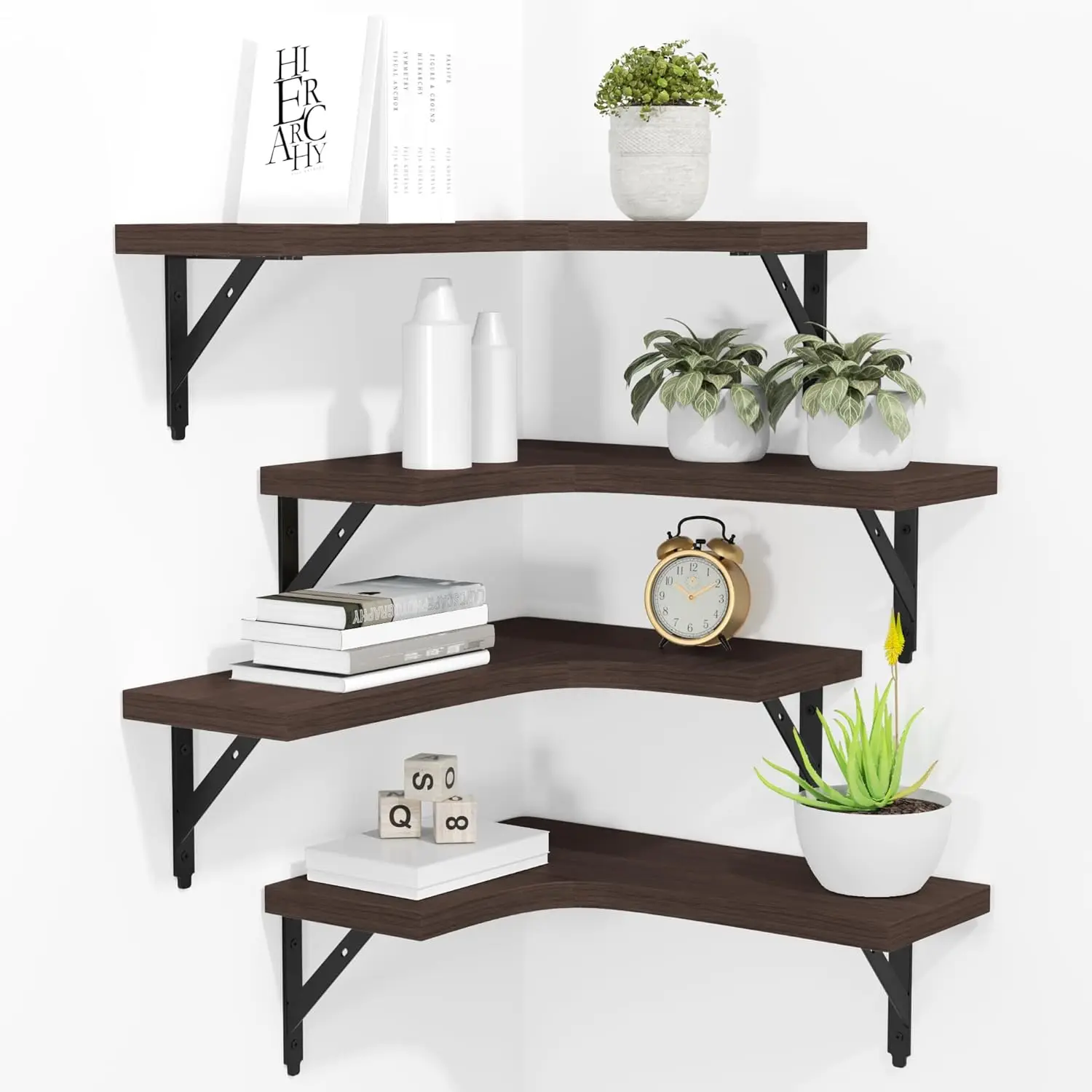 

Corner Floating Shelves Wall Mounted Set of 4, Rustic Wood Storage Display Wall Shelves for Home Decor, Bathroom, Kitch
