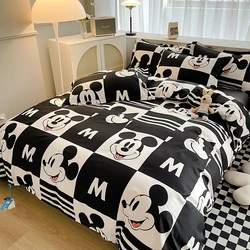 Disney-funda nórdica clásica para cama, juego de ropa de cama con dibujos animados de Mickey Mouse, funda de almohada, individual, doble, tamaño Queen y King, color blanco y negro