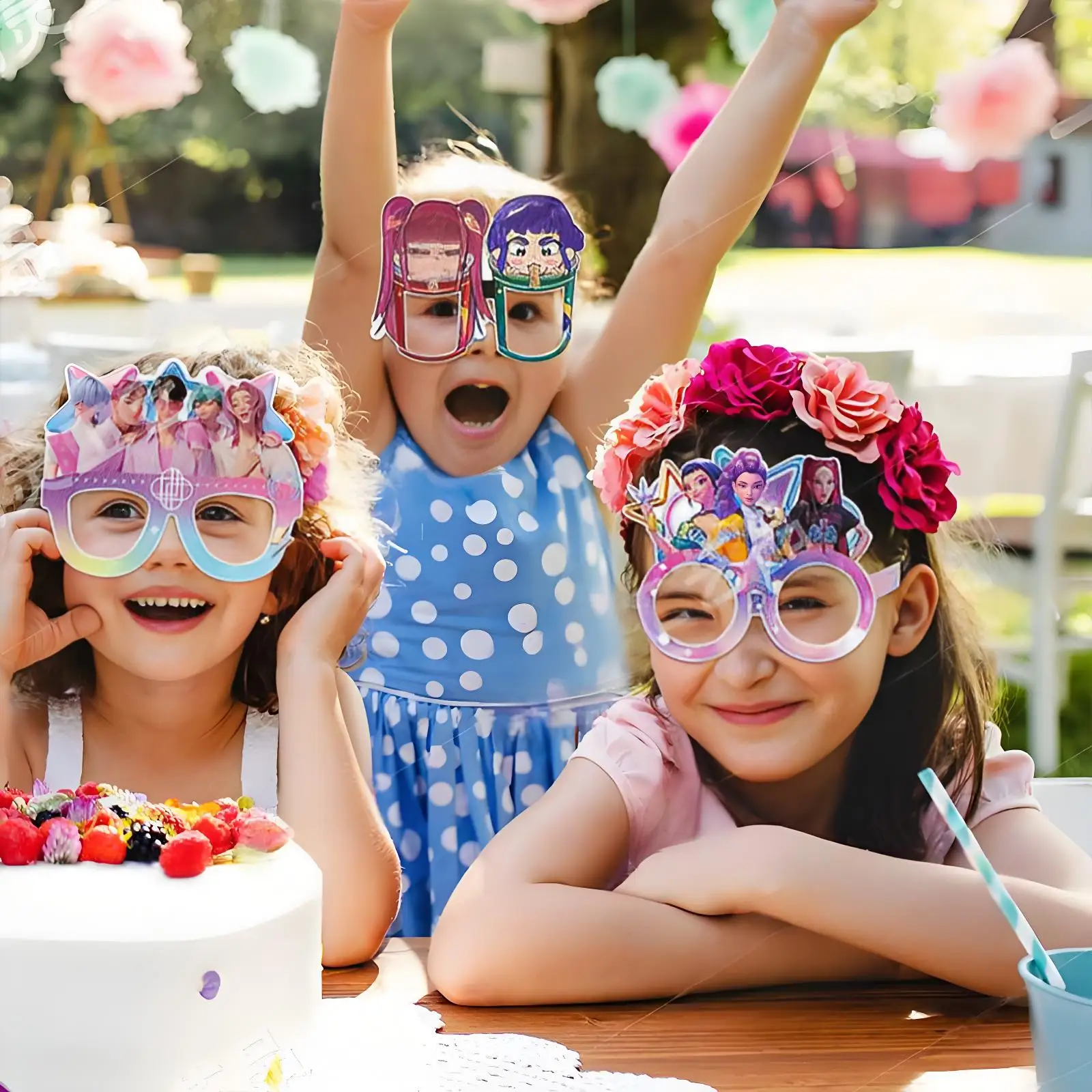 

Охотники на демонов Kpop, 12 шт., бумажные очки, товары для детской вечеринки, реквизит для фотосъемки, маски для глаз, детские игрушки для косплея на день рождения, подарок