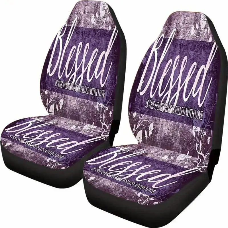 2 Blessed Car Seat Covers Set, Inspirational Purple Print, Universal Fit For Suvs & Trucks, Front Seat Protectors
