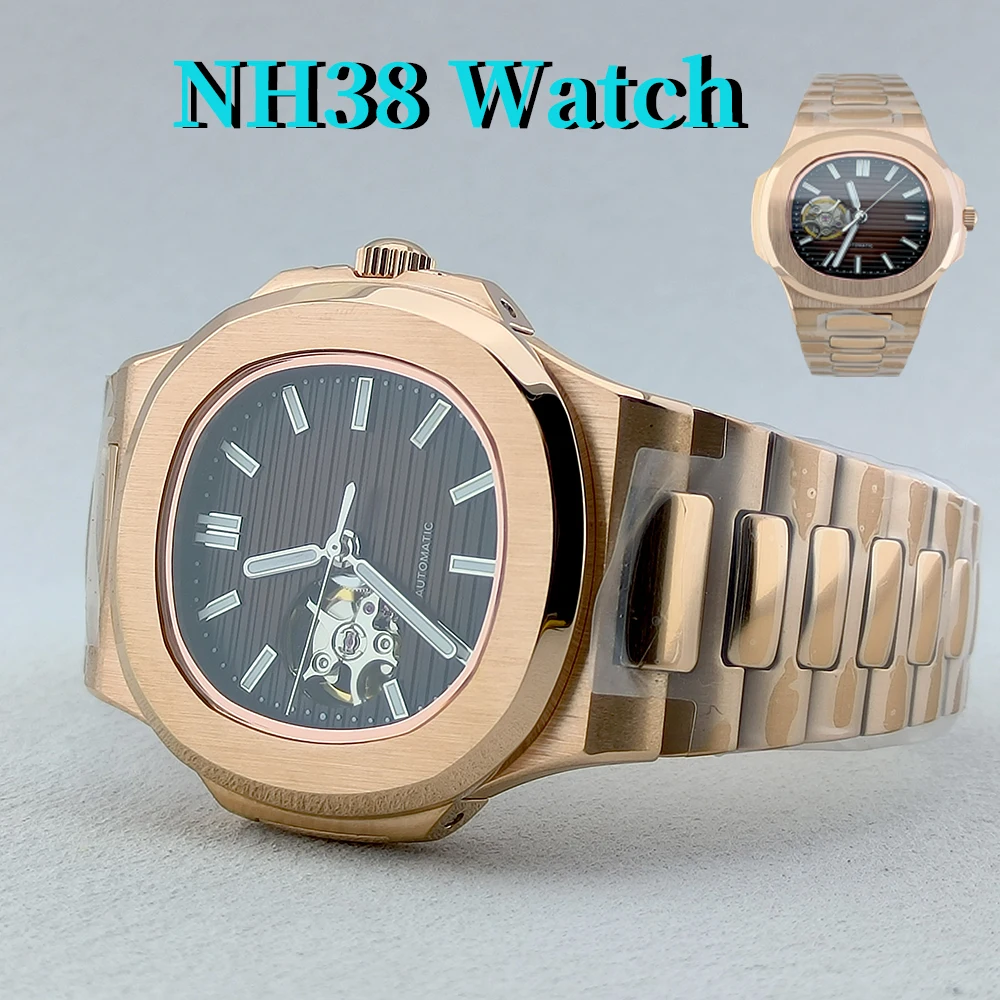 NH38 Watch Open-Heart Watch Green Luminous Dial Stainless Steel Mechanical Watch Customized Logo Men's Watch Fit NH38 Movement