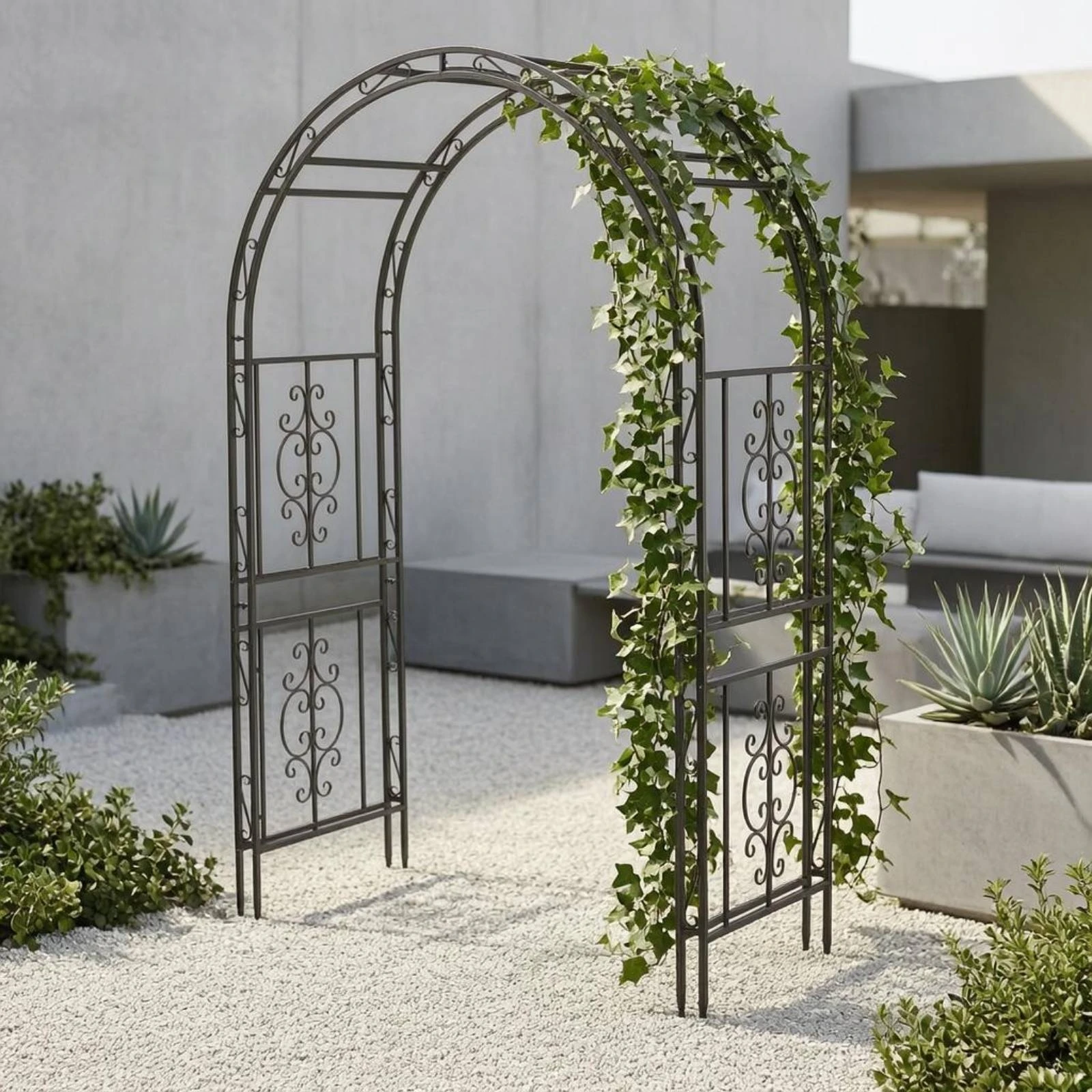 Iron Garden Arch Freestanding Scrollwork Arch Trellis Arched Trellis Decorative Outdoor Structure Stable Base for Park