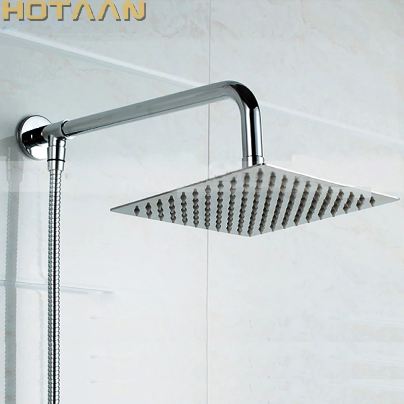 . Chrome Finished Wall Mounted Brass Shower Arm + Ultrathin Square 8