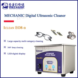 Mechanic Iclean E08-b LED Digital Ultrasonic Cleaner Large Capacity Jewelry Glasses Necklace Electronic Components Deep Cleaner