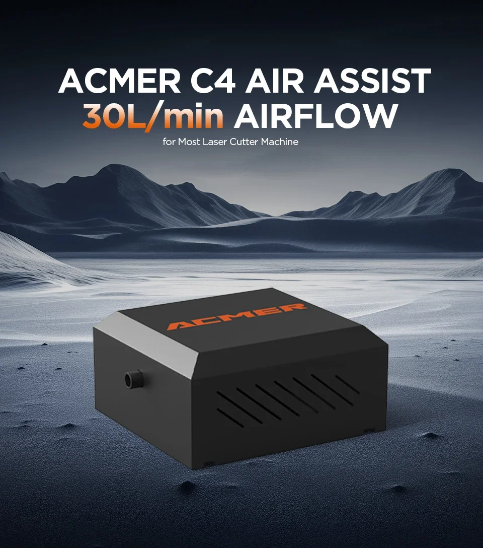 

ACMER C4 Air Assist Pump, 30L/min Adjustable,Eliminates Smoke/Dust,Shield Lens, Temp Reduction for Laser Precision & Safety