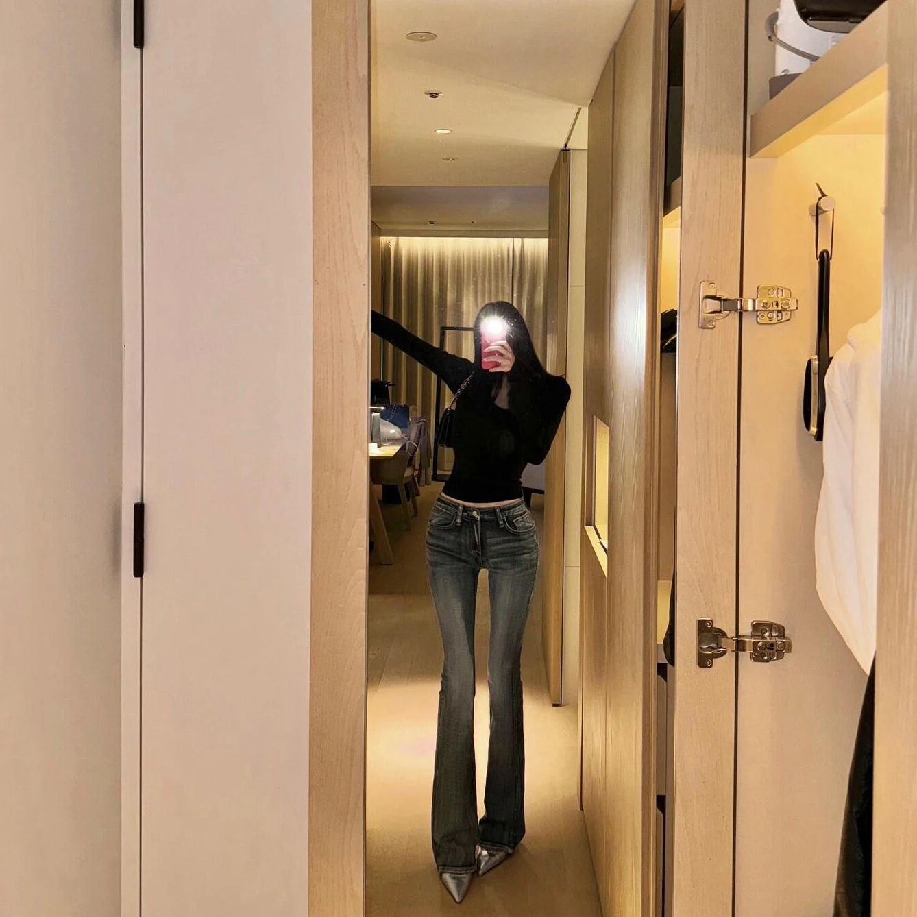 

Retro Blue Micro-flared Denim Jeans Women's Design Sensation 3D Aged Long Pants Cotton Elastic Fabric All Seasons