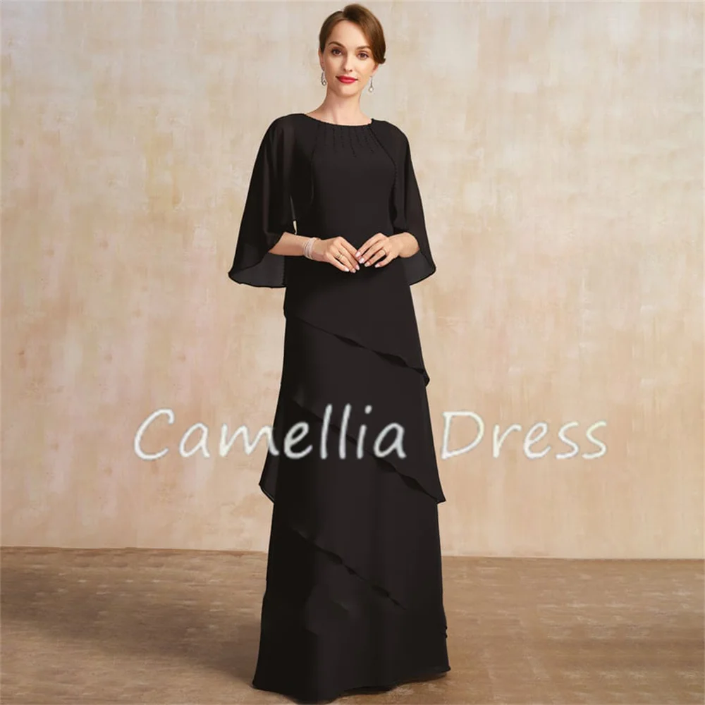 Elegant Scoop Neck Mother Of The Bride Dress A-line Floor-Length Formal Dresses with Beading Vestidos Mae Da Noiva Casamentos