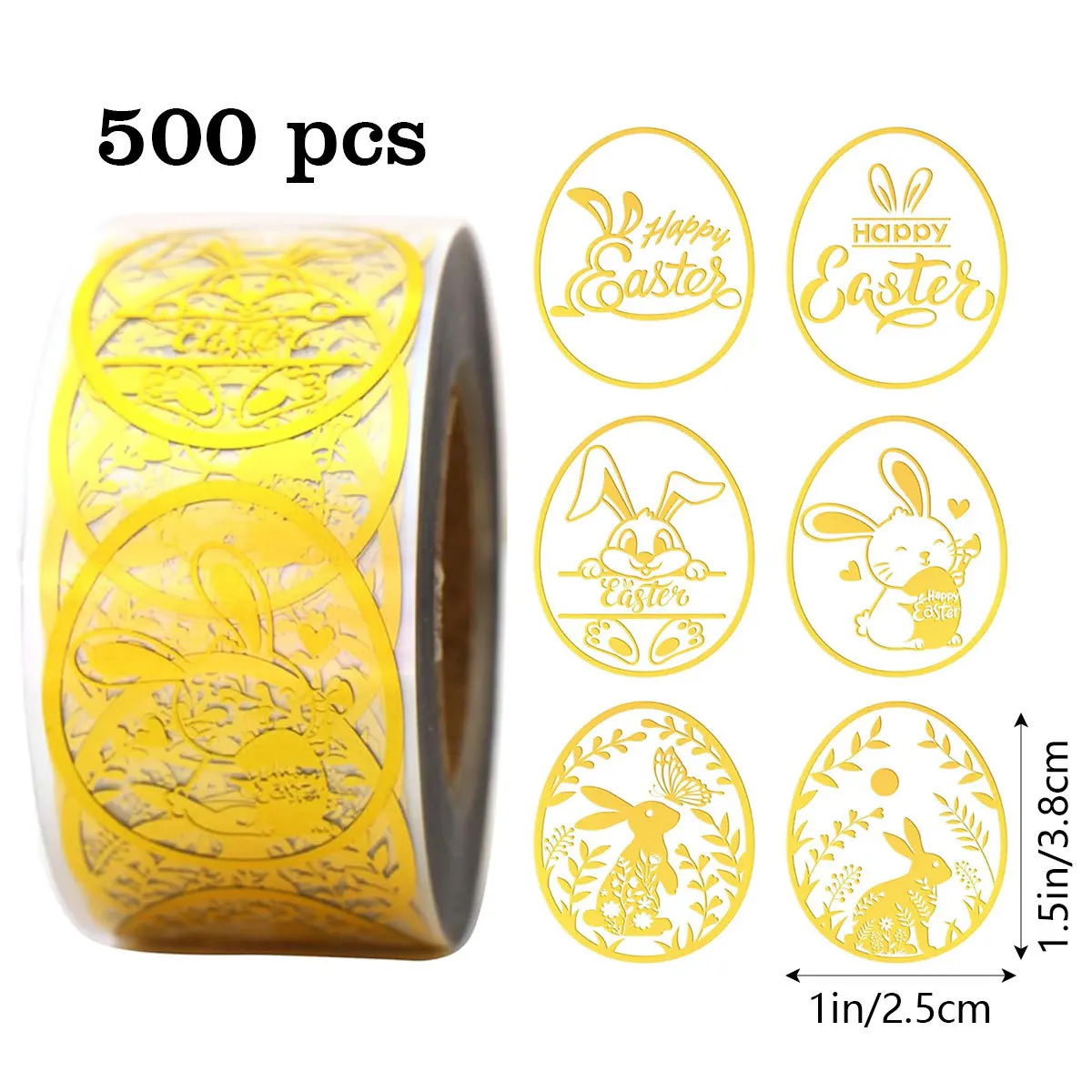500 sztuk/rolka Złote naklejki papierowe na Wielkanoc Królik Jajka DIY Etykiety do zaklejania Naklejki Dekoracje na przyjęcie z okazji Wielkanocy