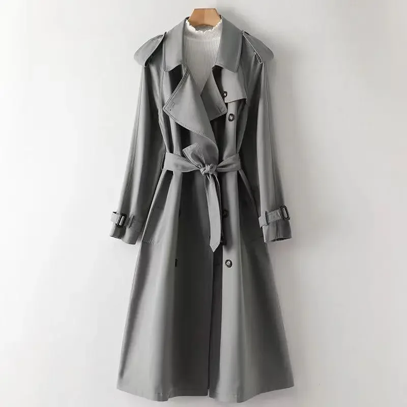 Chique feminino de comprimento médio jaqueta elegante estilo britânico trench para primavera e outono 2024 nova versão coreana