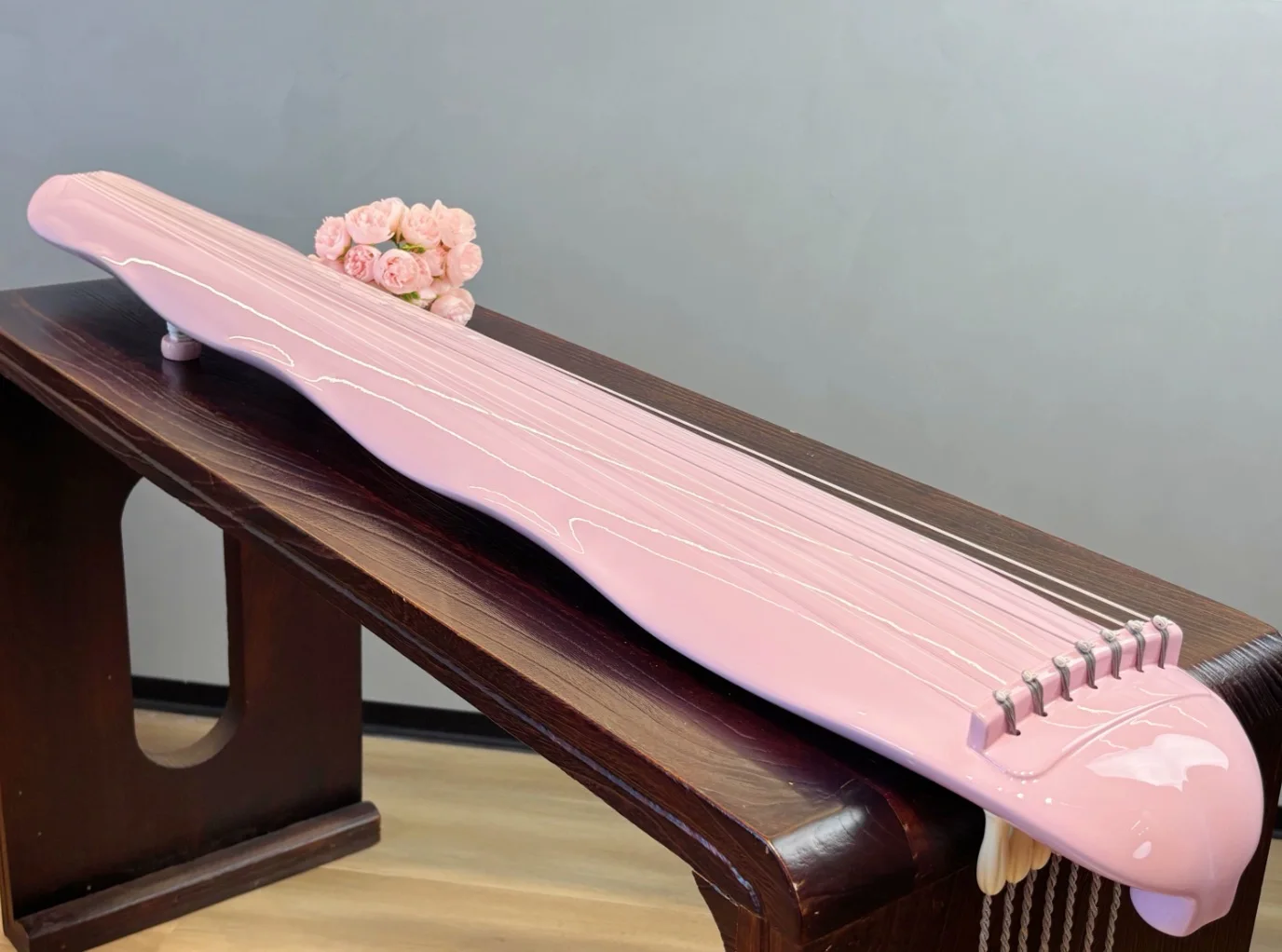 Carbon Fiber Guqin Banana Leaf Style Pink Traditional Chinese String Instrument